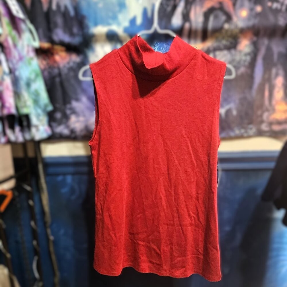 Red Sleeveless Mock Neck